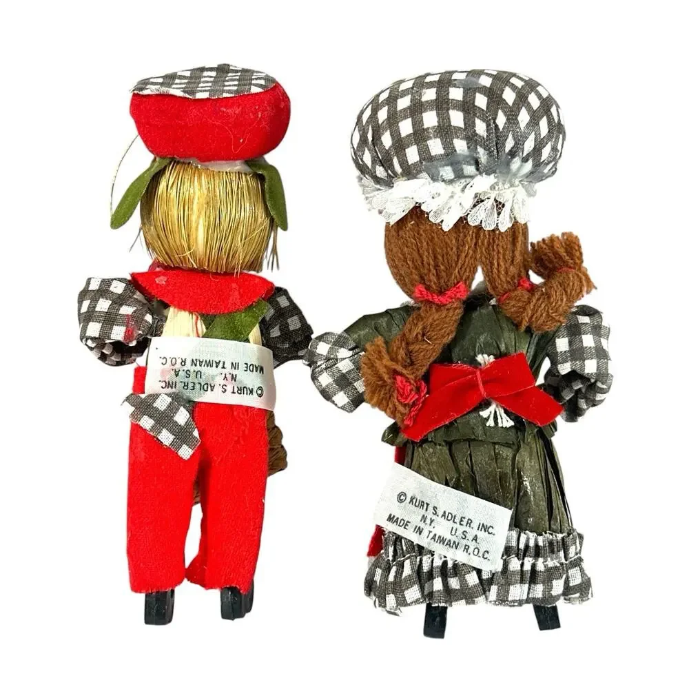Vintage Kurt S Adler Apple Picking Couple Ornaments 5” Taiwan Set of 2